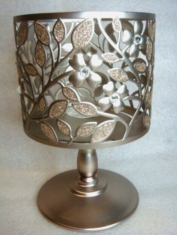 BBW PORTA VELA HOJAS BRILLANTINA PLATEADO