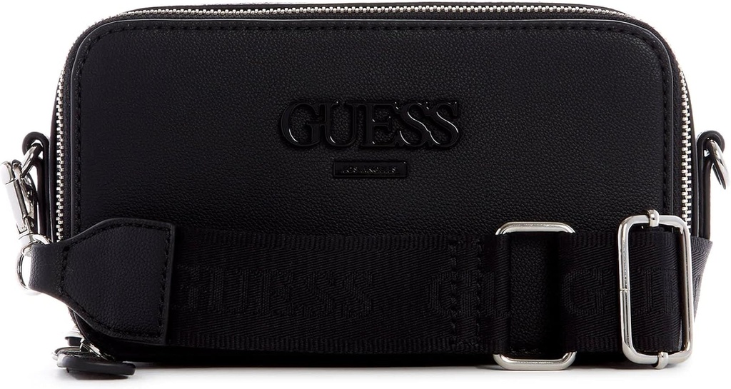 GUESS CARTERA LEWISTOWN DOUBLE ZIP CROSSBODY BLACK-NOGRO