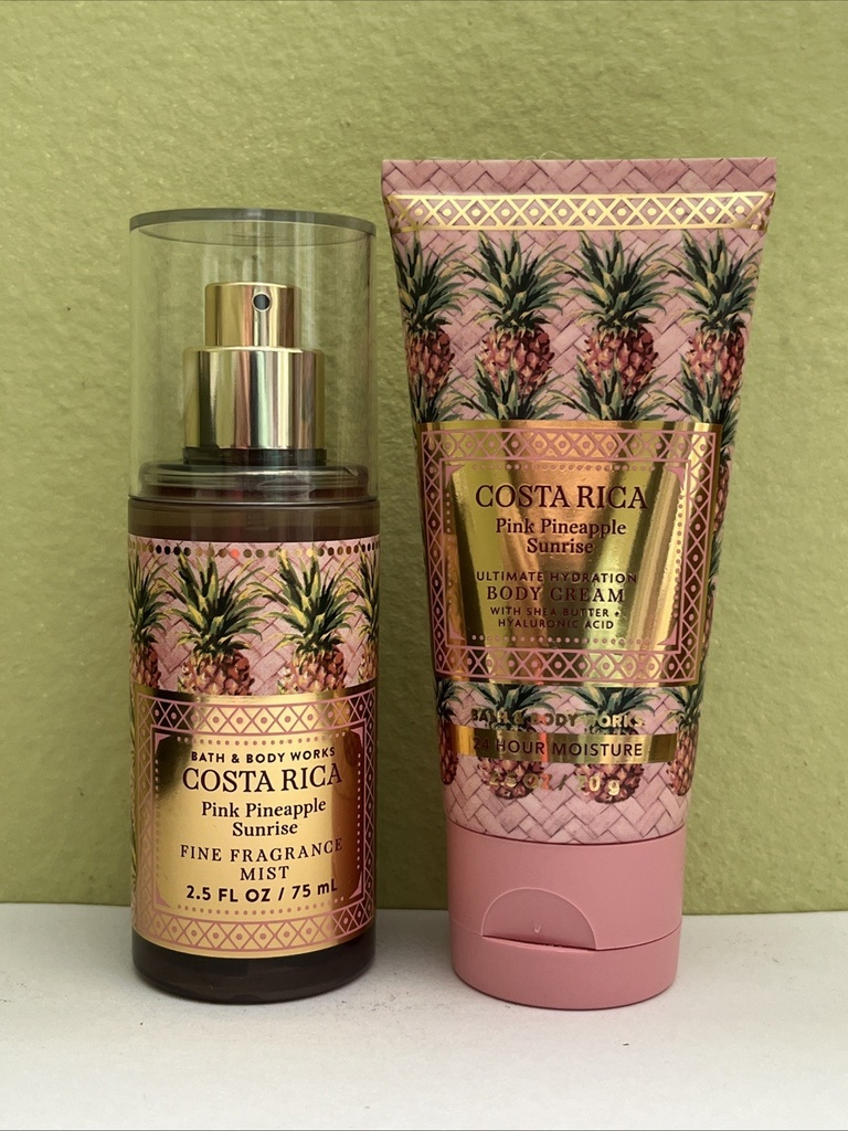 Bath & Body Works PINK PINEAPPLE SUNRISE Travel Fragrance Mist & Cream Set 2.5oz