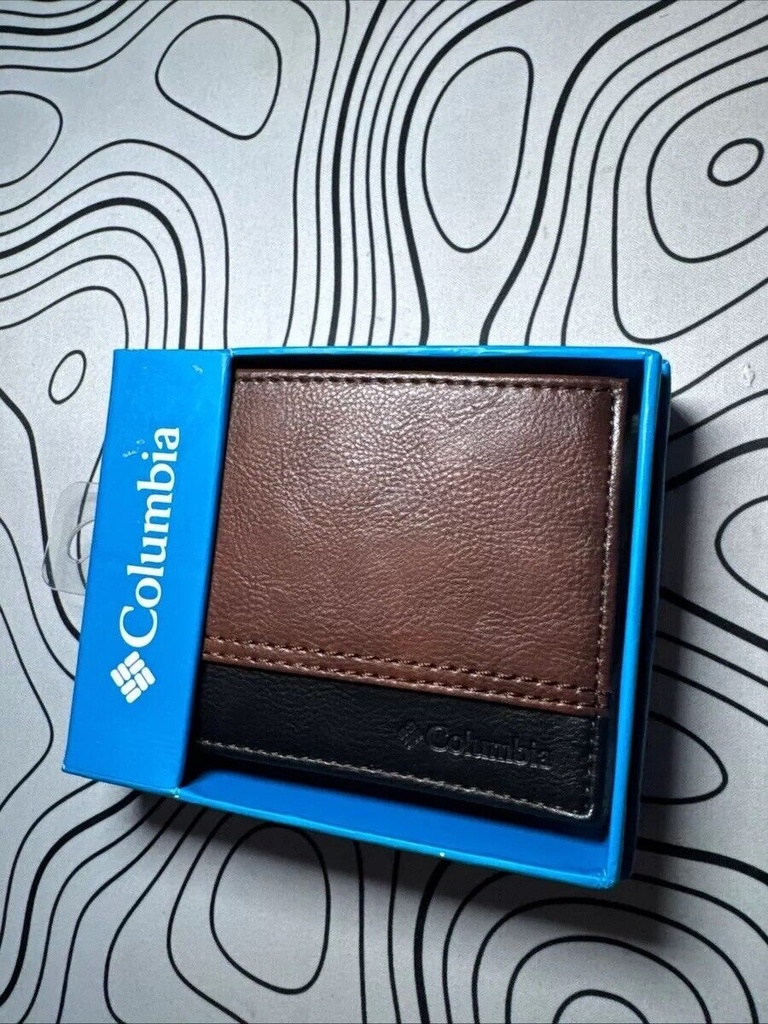 COLUMBIA 220050 Men Genuine Coated Leather BILLFOLD Wallet BROWN/BLACK