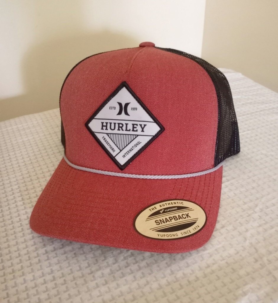 Hurley Mesh Trucker Hat, Rust and Black, Snapback Cap, Diamond Patch