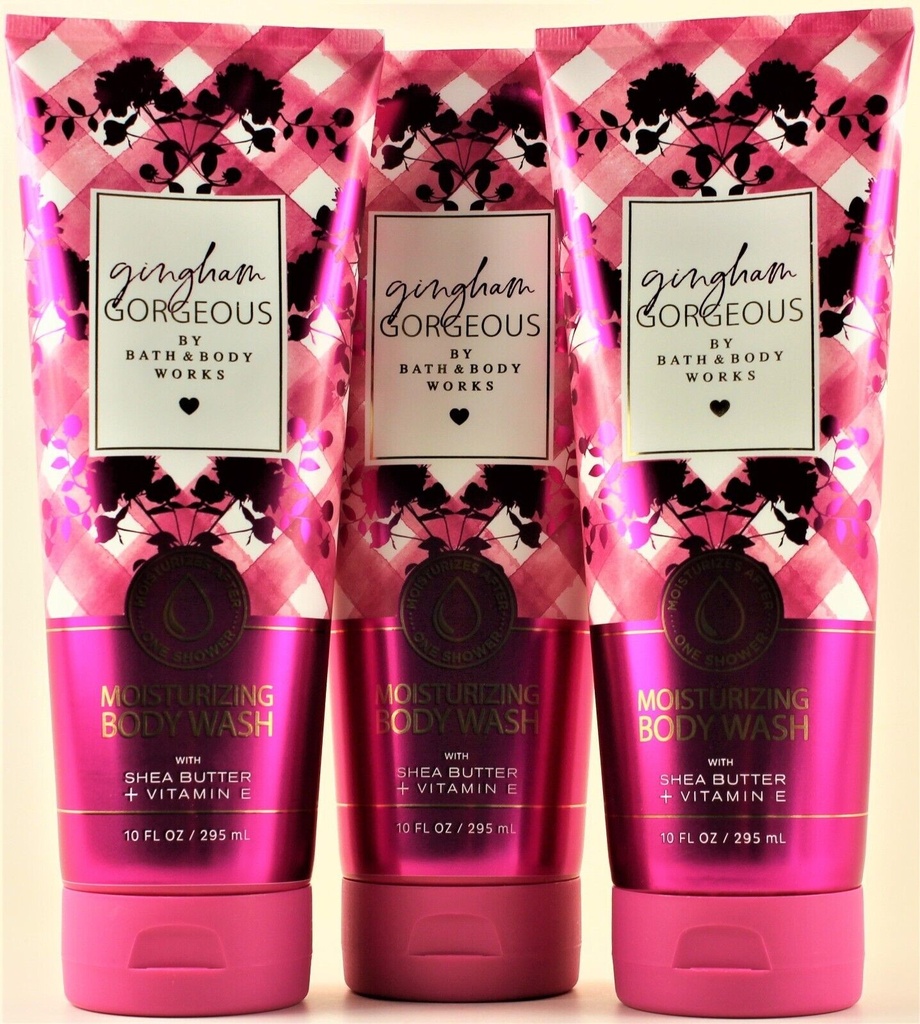QTY 3 - Bath & Body Works GINGHAM GORGEOUS Moisturizing Body Wash Shower 10oz