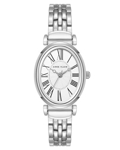 Anne Klein Women's Quartz Oval Roman Numeral Silver-Tone Metal Alloy Watch, 25mm - Silver-Tone