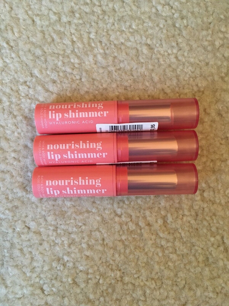 NEW (3-Pack) Bath & Body Works Rose Gold Shimmer Nourishing Lip Shimmer .08oz Ea