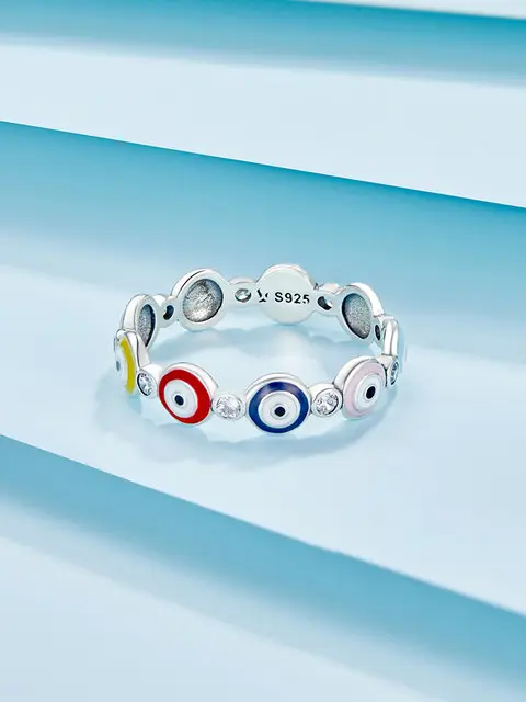 ANILLO DE OJO TURCO  DE COLORES SILVER 