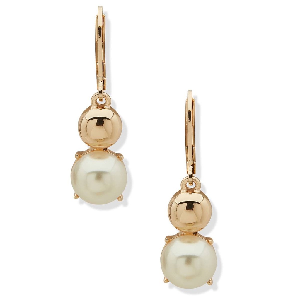 Anne Klein Gold-Tone Imitation Pearl & Polished Bead Leverback Drop Earrings - Pearl