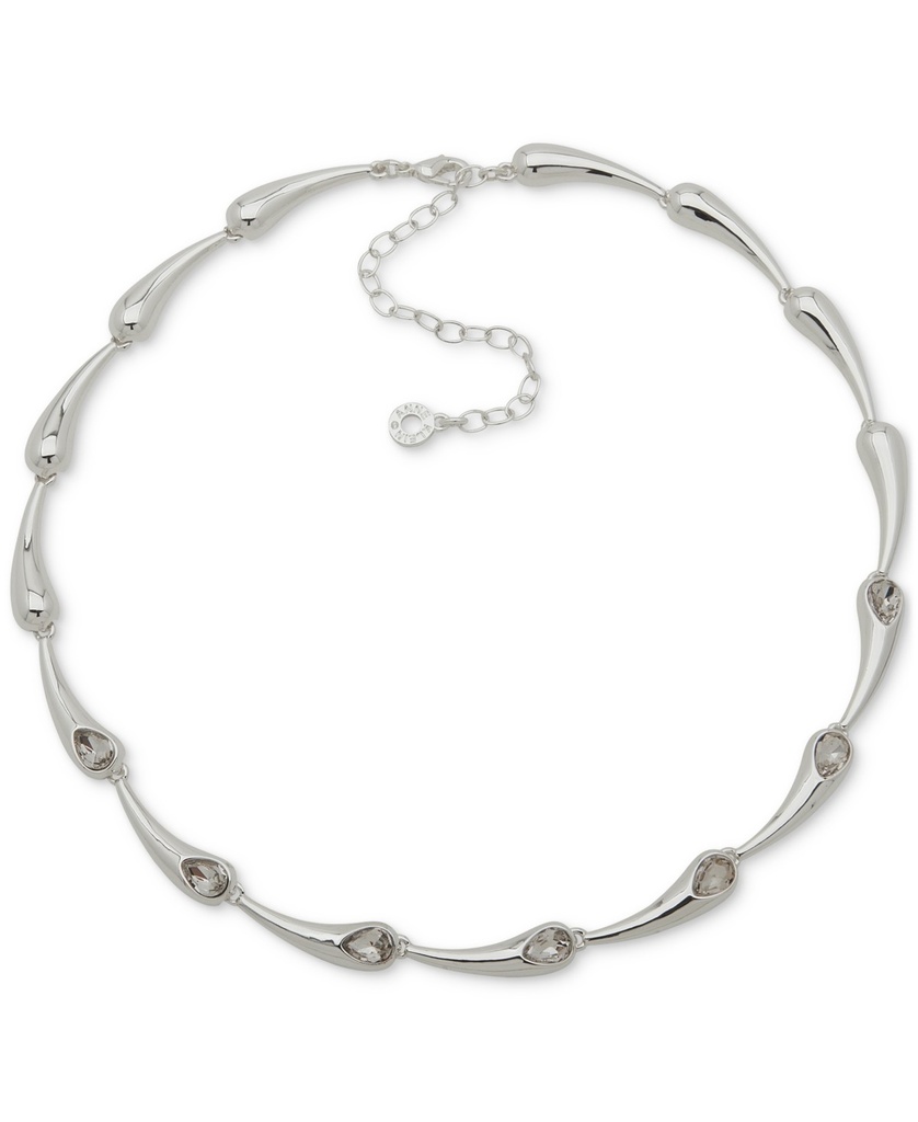Anne Klein Silver-Tone Crystal Tear-Shape Link Collar Necklace, 16" + 3" Extender - Crystal/Silver