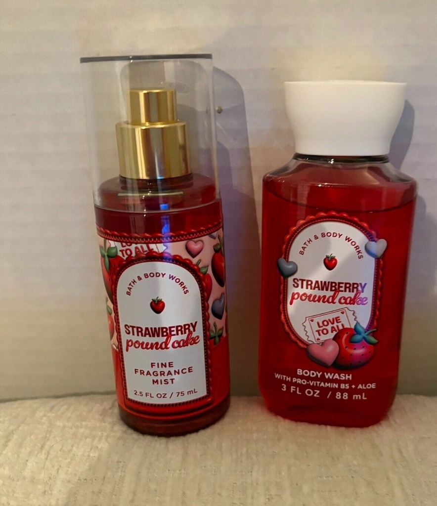 Bath and Body Works Strawberry Pound Cake Mist and Shower Gel Set (travel Size)
