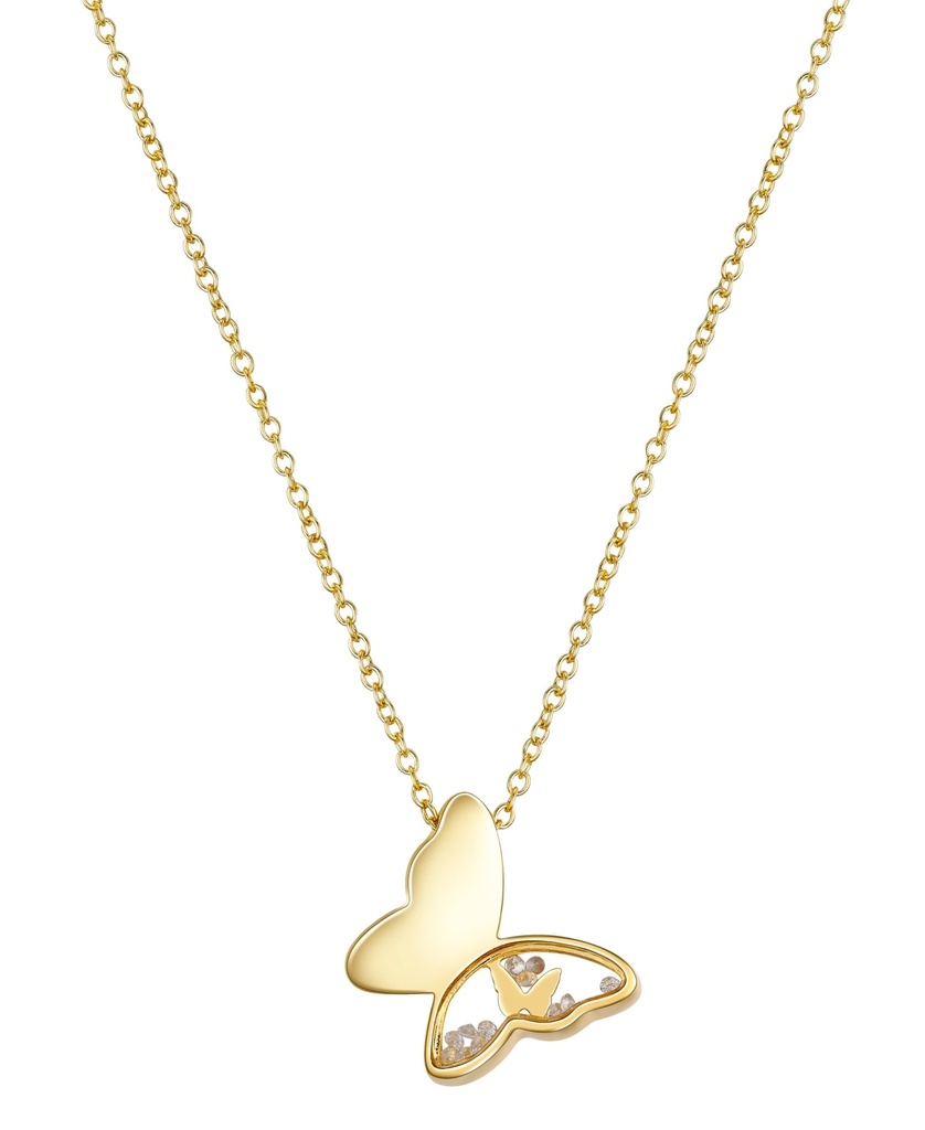 CADENA Unwritten Cubic Zirconia Butterfly Shaker Pendant Necklace - Gold
