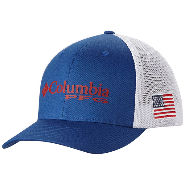 Columbia Unisex PFg Mesh Ball Cap  Mountain BlueUs Flag  SM