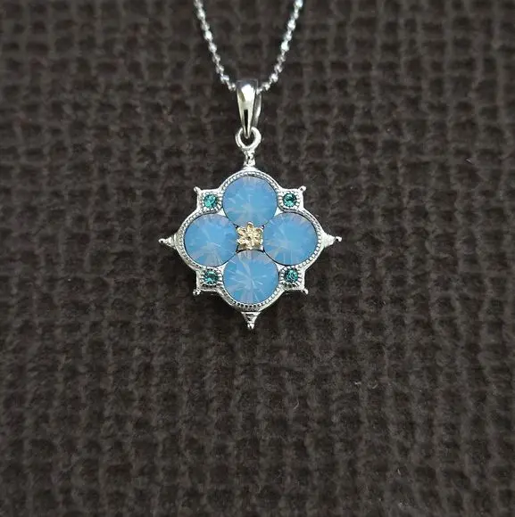  GARGANTILLA BLEU SAGE PLATEADA CON FLOR CELESTE 