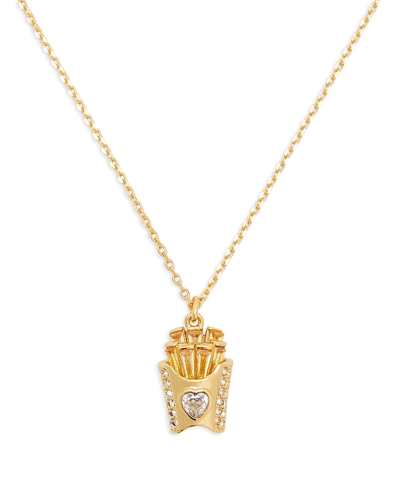  GARGANTILLA Kate Spade New York Gold-Tone Stone Accented French Fries Mini Pendant Necklace, 16" + 3" Extender - Clear/gold