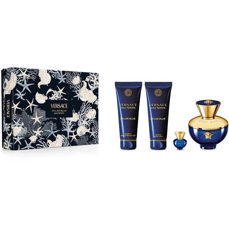 Versace Dylan Blue Pour Femme Women's Gift Set Eau De Parfum 100 Ml + Scented Body Milk 100 Ml + Scented Shower Gel 100 Ml + Eau De Parfum 5 Ml