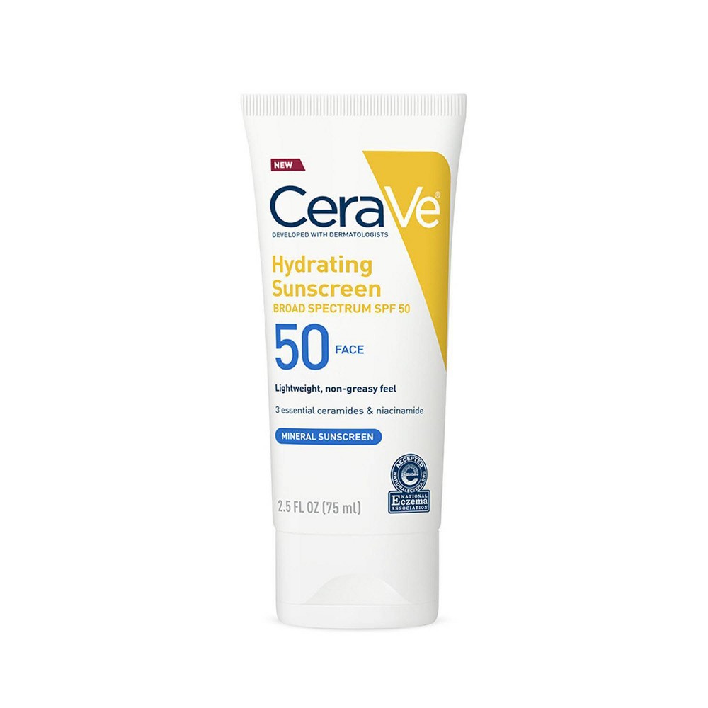CeraVe Mineral Sunscreen Hydrating SPF 50 Face Lotion for Sensitive Skin  Kids & Adults 2.5 Fl Oz