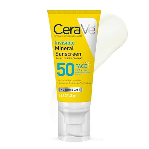 CeraVe Invisible Mineral Face Sunscreen - SPF 50 - 1.62 Fl Oz: Moisturizing Cream, Face & Neck, Contains Ceramides, Zinc Oxide