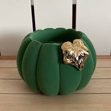 [7eeeb4ba] BBW PORTA VELA CALABAZA VERDE TERCIOPELO 