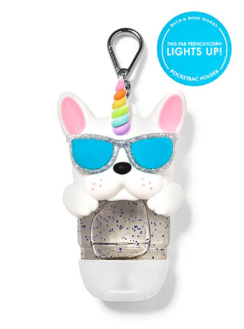 [cc7963c1] PORTA GEL ANTIBACTERIAL PERRITO UNICORNIO CON LUZ