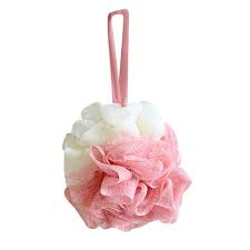 [cd43571d] SHOWER POUF WITH HANGING RIBBON